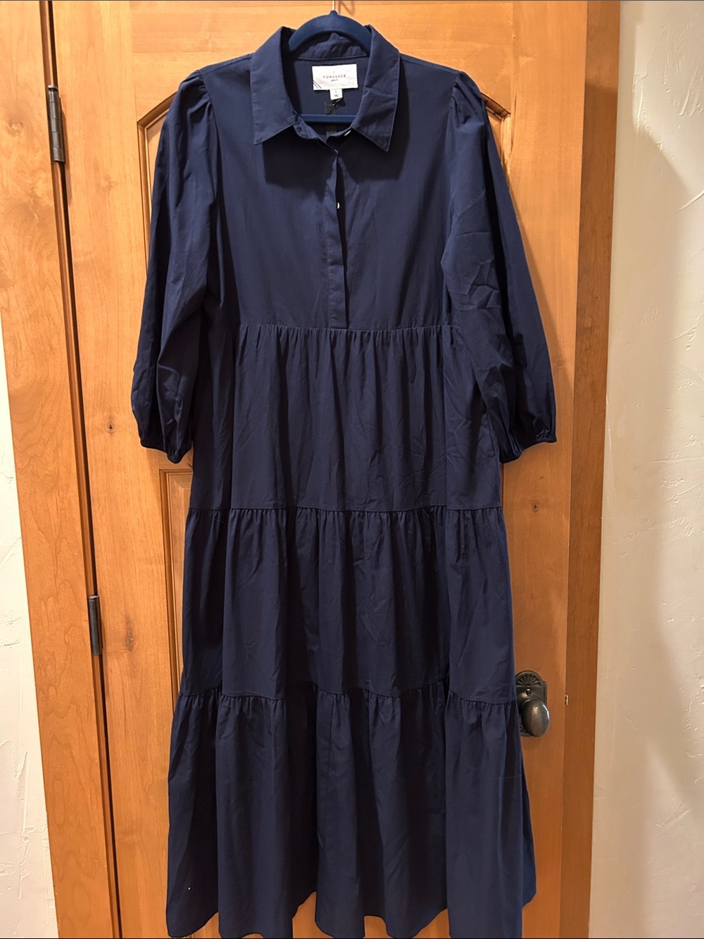Tuckernuck Pomander Place Navy Tiered Maxi Shirt Dress